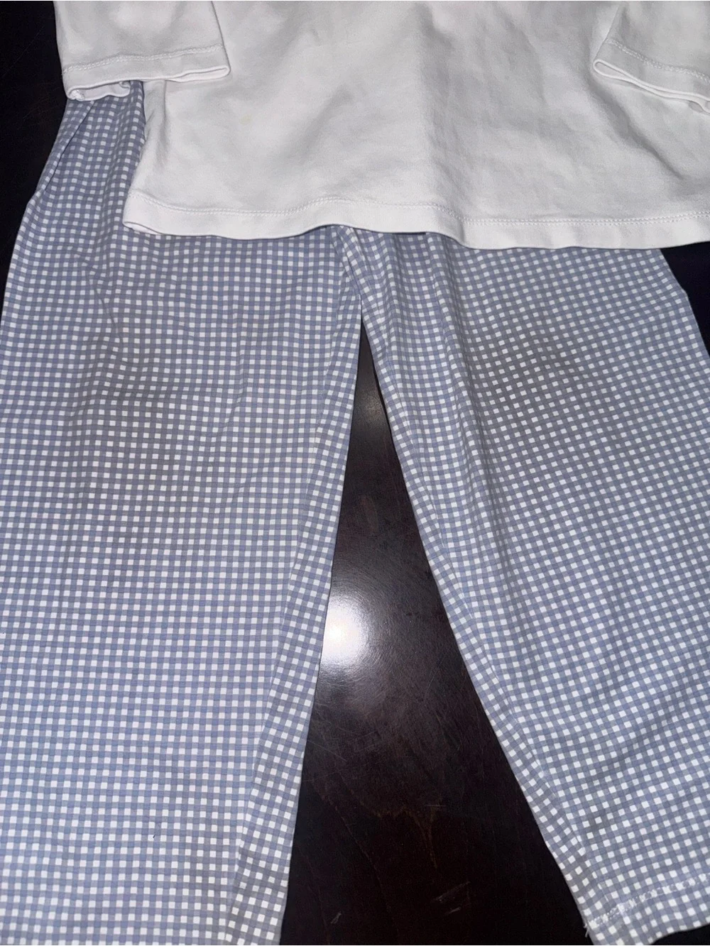 Shrimp & Grits Kids White Top and Light Blue Gingham Navity Smocked Set